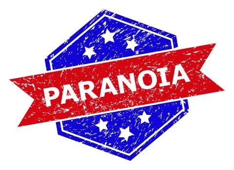 Hexagonal Bicolor PARANOIA Rubber Stamp with Rubber Surface Stock Illustration