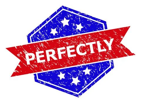 Hexagonal Bicolor PERFECTLY Rubber Stamp with Rubber Texture Stock Illustration