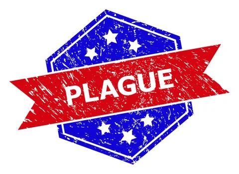 Hexagonal Bicolor PLAGUE Rubber Stamp with Grunge Surface Stock Illustration