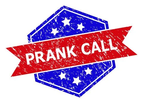 Hexagonal Bicolor PRANK CALL Rubber Stamp with Grunged Style Stock Illustration