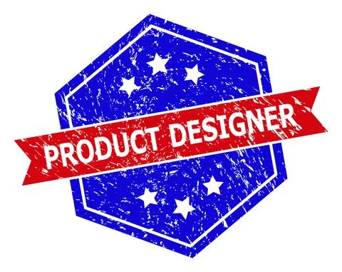 Hexagonal Bicolor PRODUCT DESIGNER Stamp with Scratched Texture 스톡 일러스트