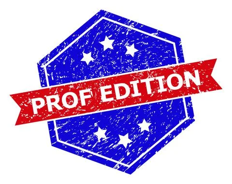 Hexagonal Bicolor PROF EDITION Rubber Stamp with Unclean Surface Stock Illustration
