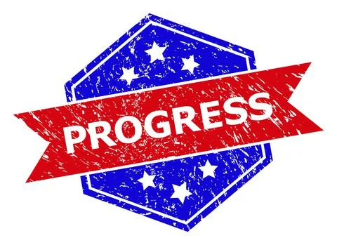 Hexagonal Bicolor PROGRESS Rubber Stamp with Rubber Style Stock Illustration