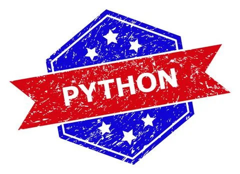 Hexagonal Bicolor PYTHON Seal with Corroded Surface Stock-Illustration