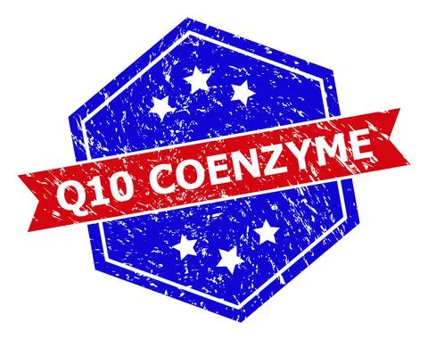 Hexagonal Bicolor Q10 COENZYME Rubber Stamp with Rubber Style Stock Illustration
