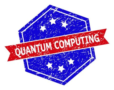 Hexagonal Bicolor QUANTUM COMPUTING Watermark with Rubber Surface Illustrazione stock