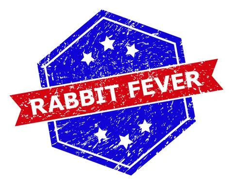 Hexagonal Bicolor RABBIT FEVER Stamp Seal with Corroded Texture Stock-Illustration