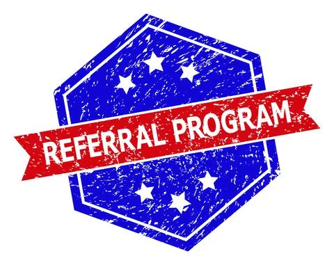 Hexagonal Bicolor REFERRAL PROGRAM Rubber Stamp with Distress Surface イラスト素材