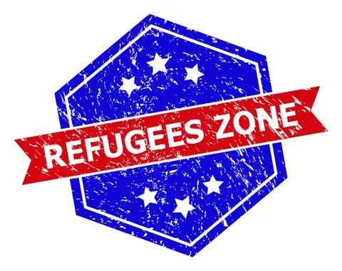 Hexagonal Bicolor REFUGEES ZONE Seal with Unclean Style Illustrazione stock