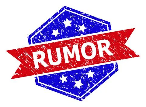 Hexagonal Bicolor RUMOR Rubber Stamp with Grunged Surface Stock Illustration