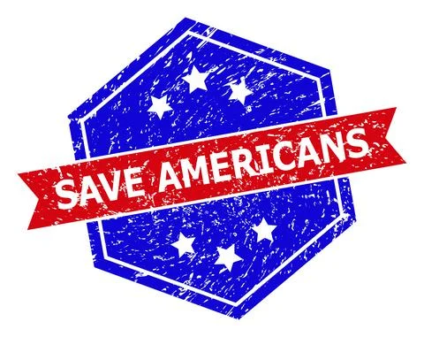 Hexagonal Bicolor SAVE AMERICANS Rubber Stamp with Rubber Texture Illustrazione stock