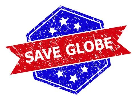 Hexagonal Bicolor SAVE GLOBE Seal with Rubber Texture Illustrazione stock