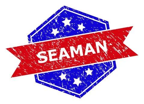 Hexagonal Bicolor SEAMAN Stamp with Corroded Surface Stock Illustration