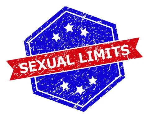 Hexagonal Bicolor SEXUAL LIMITS Rubber Stamp with Rubber Surface Stock-Illustration