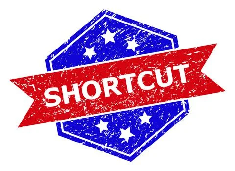 Hexagonal Bicolor SHORTCUT Stamp Seal with Corroded Surface Stock Illustration