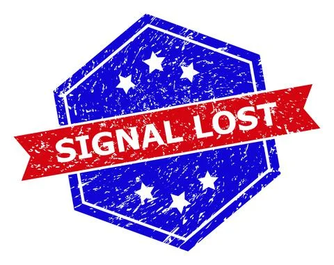 Hexagonal Bicolor SIGNAL LOST Rubber Stamp with Distress Surface Stock Illustration