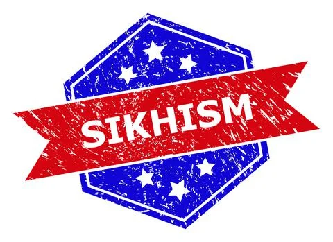 Hexagonal Bicolor SIKHISM Rubber Stamp with Rubber Surface Stock Illustration