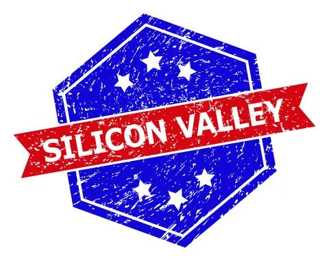 Hexagonal Bicolor SILICON VALLEY Rubber Stamp with Rubber Texture Stock Illustration