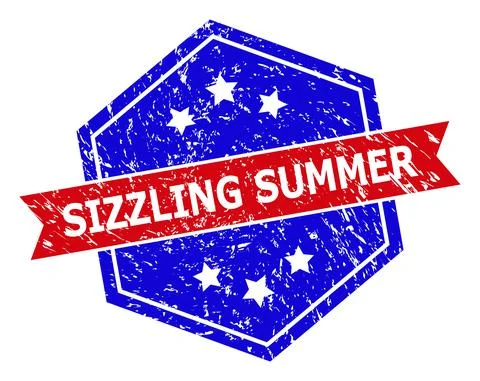 Hexagonal Bicolor SIZZLING SUMMER Watermark with Unclean Surface Stock Illustration