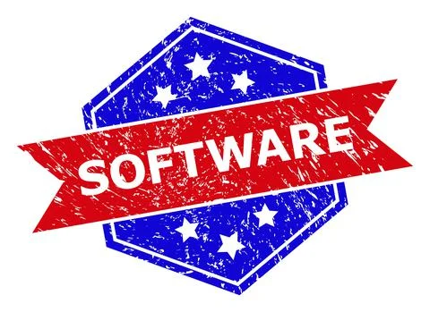 Hexagonal Bicolor SOFTWARE Rubber Stamp with Scratched Texture イラスト素材