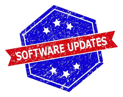 Hexagonal Bicolor SOFTWARE UPDATES Seal with Scratched Surface Stock Illustration