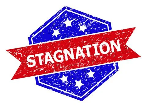 Hexagonal Bicolor STAGNATION Stamp with Corroded Texture Stock Illustration