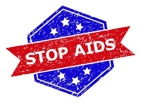 Hexagonal Bicolor STOP AIDS Rubber Stamp with Rubber Texture Stock Illustration