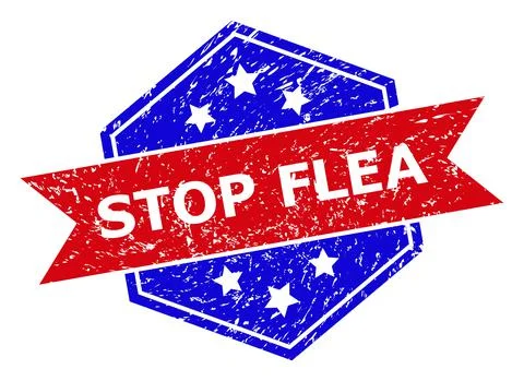 Hexagonal Bicolor STOP FLEA Stamp with Grunge Style Stock Illustration