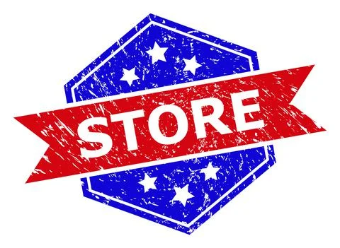 Hexagonal Bicolor STORE Rubber Stamp with Rubber Style Stock Illustration