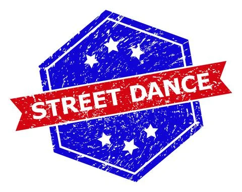 Hexagonal Bicolor STREET DANCE Rubber Stamp with Rubber Texture Stock Illustration
