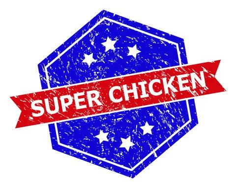 Hexagonal Bicolor SUPER CHICKEN Watermark with Scratched Texture Stock Illustration