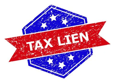 Hexagonal Bicolor TAX LIEN Rubber Stamp with Grunged Surface Stock Illustration