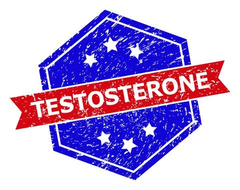 Hexagonal Bicolor TESTOSTERONE Seal with Unclean Style Stock Illustration