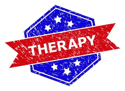 Hexagonal Bicolor THERAPY Rubber Stamp with Rubber Texture Stock Illustration