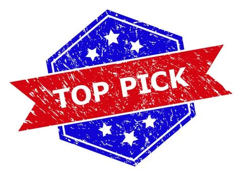 Hexagonal Bicolor TOP PICK Rubber Stamp with Rubber Texture Stock Illustration