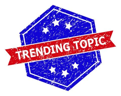 Hexagonal Bicolor TRENDING TOPIC Stamp Seal with Scratched Style Иллюстрация