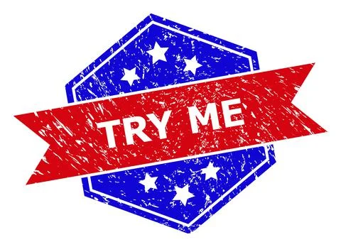 Hexagonal Bicolor TRY ME Stamp with Grunge Surface Illustrazione stock