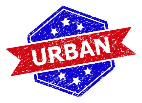 Hexagonal Bicolor URBAN Rubber Stamp with Rubber Texture Stock Illustration