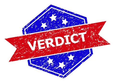 Hexagonal Bicolor VERDICT Seal with Grunged Surface Stock Illustration