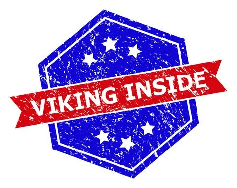 Hexagonal Bicolor VIKING INSIDE Rubber Stamp with Rubber Texture Stock Illustration