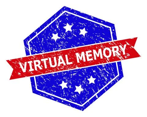 Hexagonal Bicolor VIRTUAL MEMORY Stamp with Corroded Texture Stock Illustration