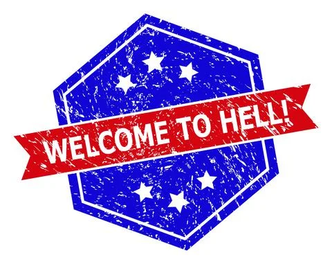 Hexagonal Bicolor WELCOME TO HELL! Rubber Stamp with Rubber Style イラスト素材