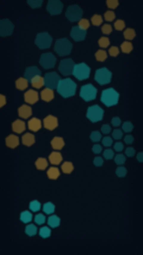 Hexagonal blue and brown pattern moving on dark background. 2d animation Stock Footage 346038881