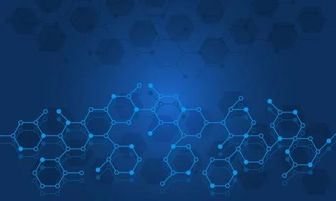 Hexagonal blue background with process flow chart Stock Illustration
