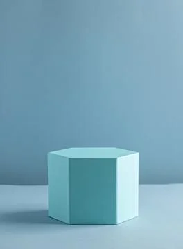 Hexagonal Blue Gift Box on Monochrome Background for Stylish Presentation D.. 库存照片