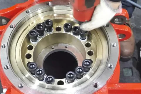 Hexagonal bolts for, hexagonal wrenches to secure parts to parts of hydraul.. Stock Photos