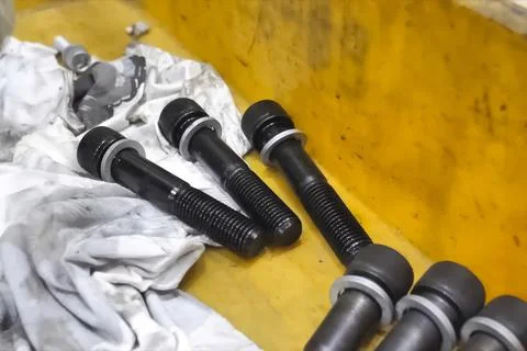 Hexagonal bolts for, hexagonal wrenches to secure parts to parts of hydraul.. Stock Photos