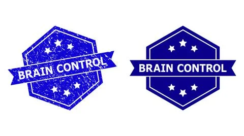 Hexagonal BRAIN CONTROL Seal with Corroded Texture and Clean Variant Stock Illustration