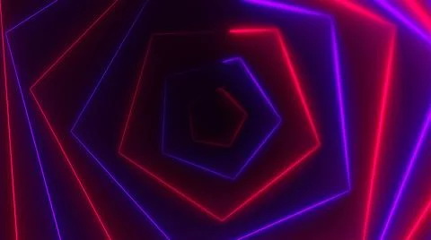 Hexagonal bright long abstract neon tunnel is in the dark space, 3d render Stock Illustration