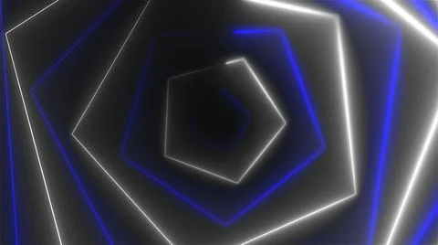 Hexagonal bright long abstract neon tunnel is in the dark space, 3d render Stock Illustration